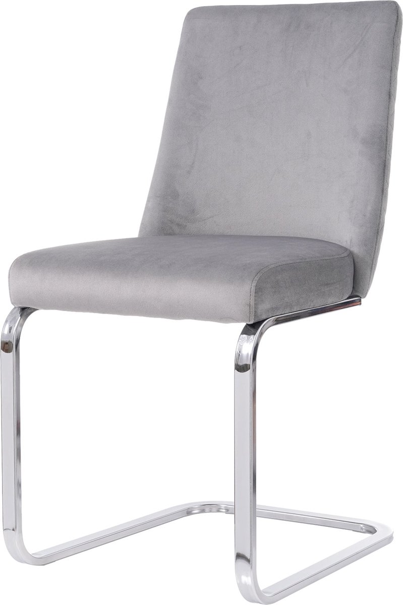 Merax set van 6 luxe fluwelen stoelen - Grijs met diamantvormig rugdesign en zilveren metalen poten - Elegante loungestoelen