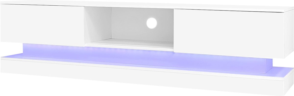 Merax Witte Hoogglans TV-Meubel met LED-Verlichting en App-besturing – 160 cm – Met 2 Lades en Anti - kantel Design – Geschikt voor 60-70 inch TV