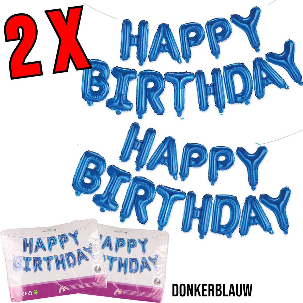 Allernieuwste.nl® 2 SETS Happy Birthday Ballonnen Zilver - Feest Versiering Verjaardags Folie Ballonnen Feest Decoratie Slinger Donker Blauw - 2 sets