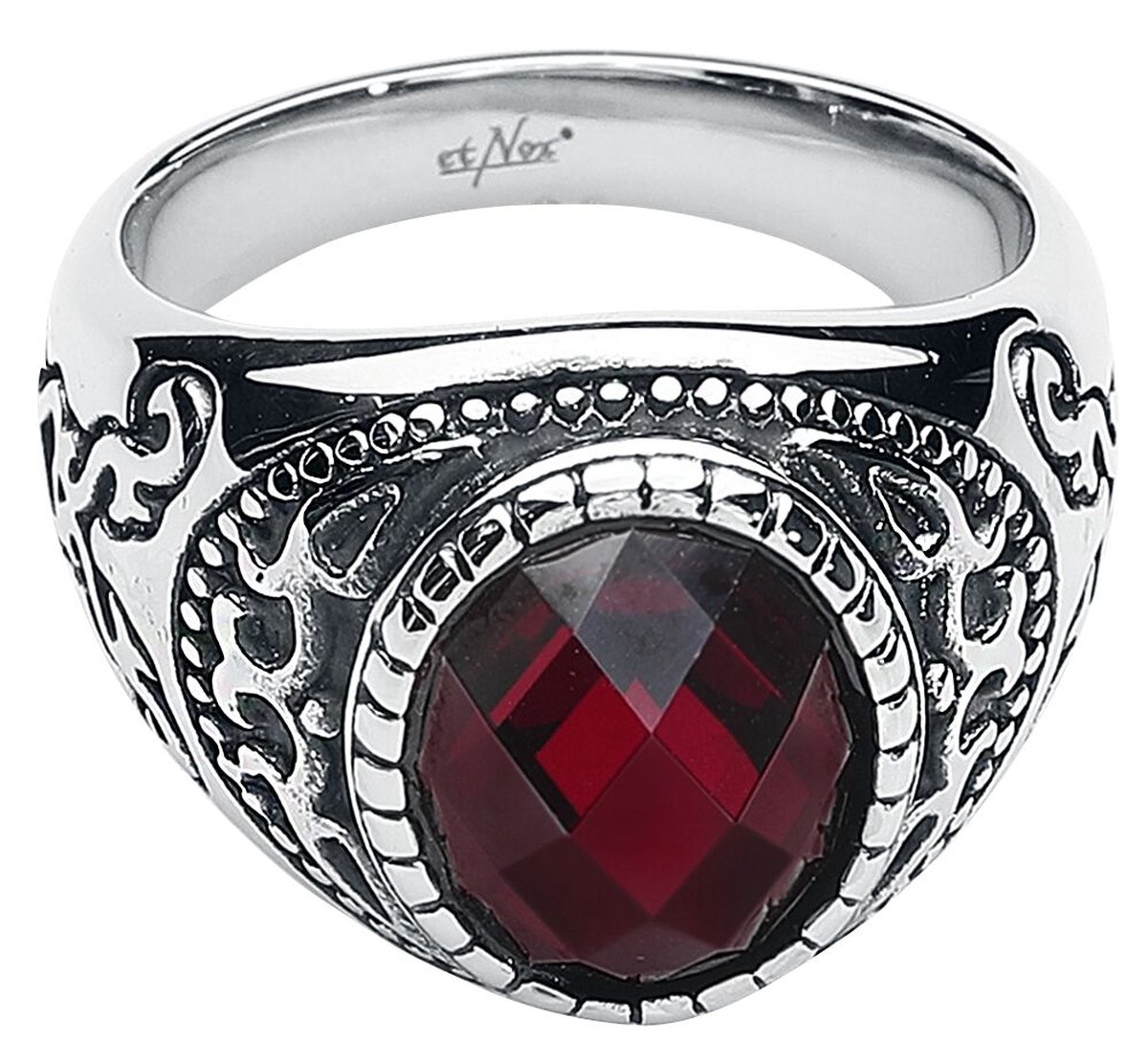 etnox Dark Ruby Unisex Ring - zilverkleurig/rood - XS