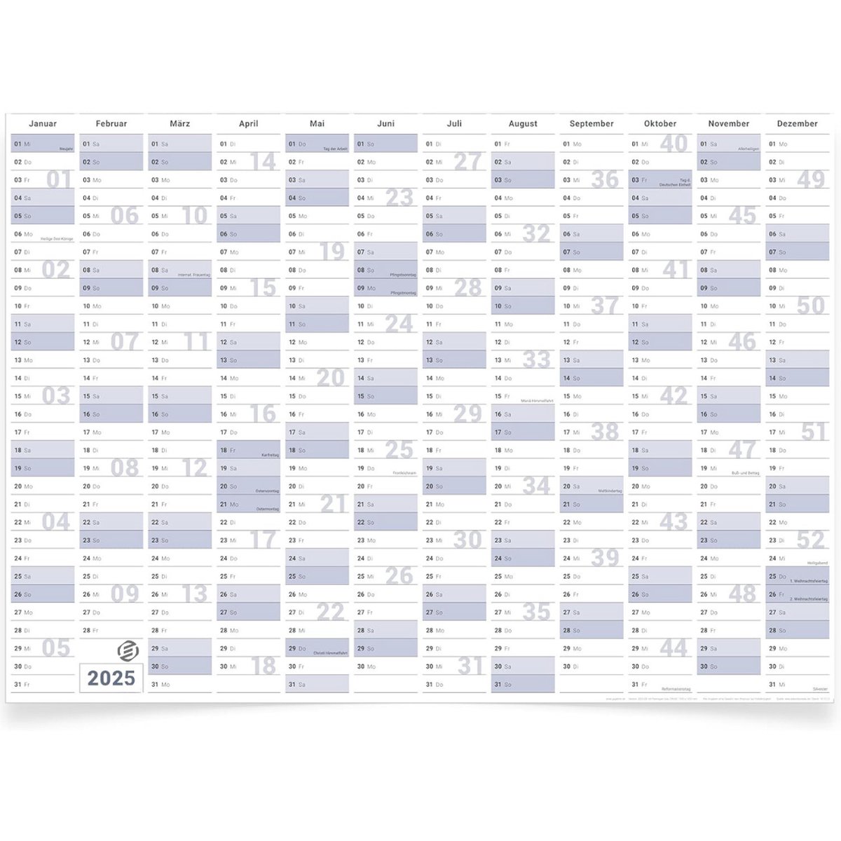 Equivera Jaarkalender 2025 - Maandkalender - Jaar Kalender - Jaarkalender - Jaarplanner - Kalender 2025
