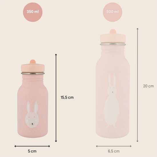 Trixie Drinkfles - Mrs. Rabbit - RVS Waterfles voor kinderen - 350ml - Lekvrije Fles - Roze