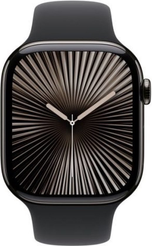 Apple Watch Series 10 - Wifi + 4G - 42mm - Slate Titanium Case met Zwart Sportbandje - S/M