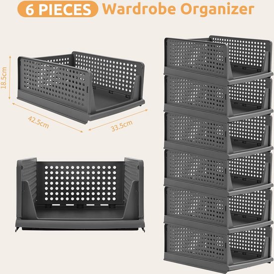Lifewit Stapelbare Kast Organizer, Kunststof Kledingkast Opbergdozen, Wardrobe Organiser Voor Kast, Keuken, Badkamer, Camping, Wit, Set Van 5