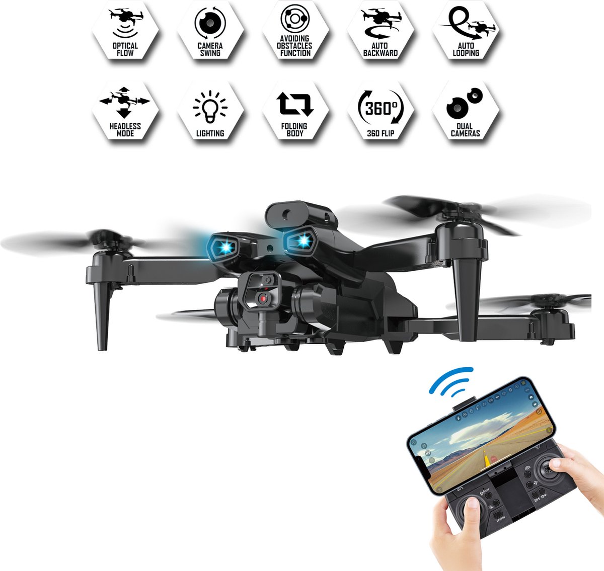 Gear2Play Pro Eagle Drone - Opvouwbare WiFi camera Drone - Foto/video - Live view - 2 camera's - Incl. 2 oplaadbare battery packs – foto 7