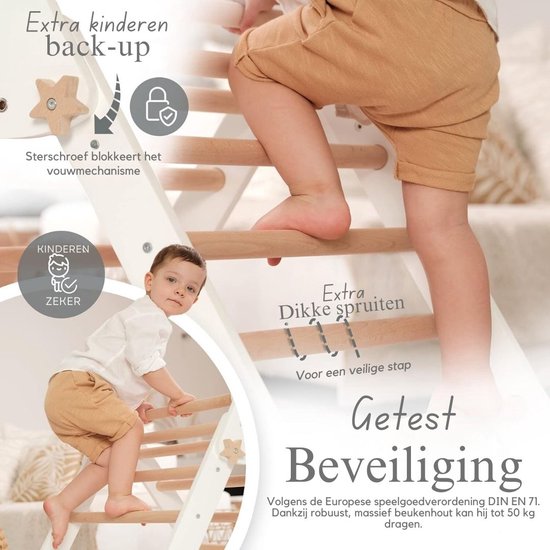 Houten Klimboog Baby Maan & Sterren | Met Nachtblauw Kussen - Montessori Schommelboog