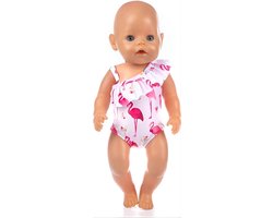 Lynn's poppenkleding - Kleertjes geschikt voor Baby Born pop - Flamingo badpak - Zwemkleding - Roze - Strandkleding - Zomer - In cadeauzakje