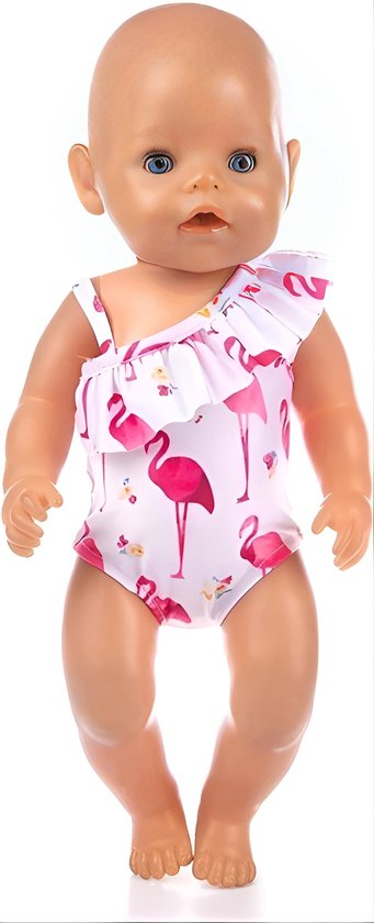 Lynn's poppenkleding - Kleertjes geschikt voor Baby Born pop - Flamingo badpak - Zwemkleding - Roze - Strandkleding - Zomer - In cadeauzakje