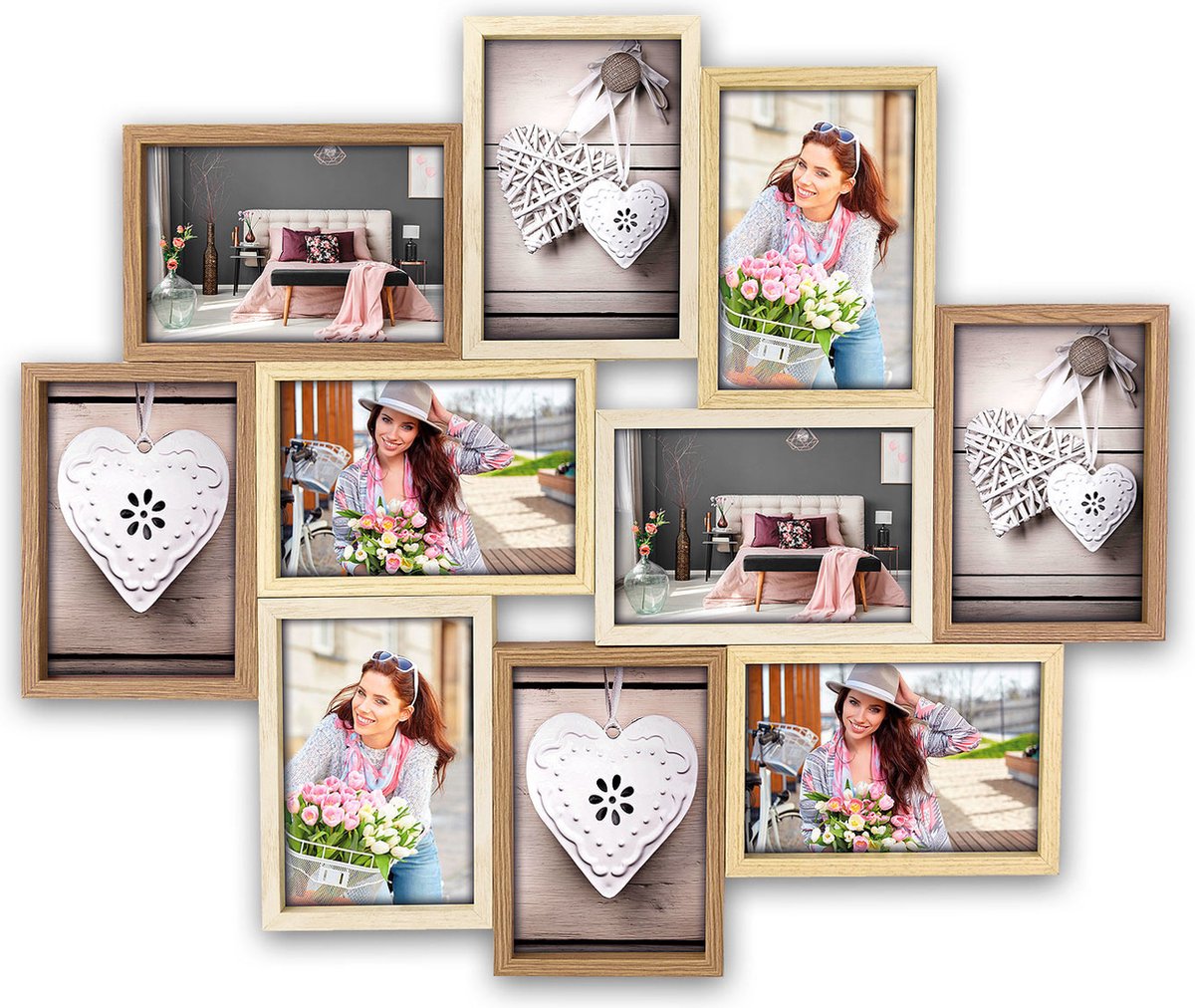 Zep Fotolijst - houten frame - naturel en wit - 47 x 56 x 3 cm - woondecoraties - accessoires Bruin