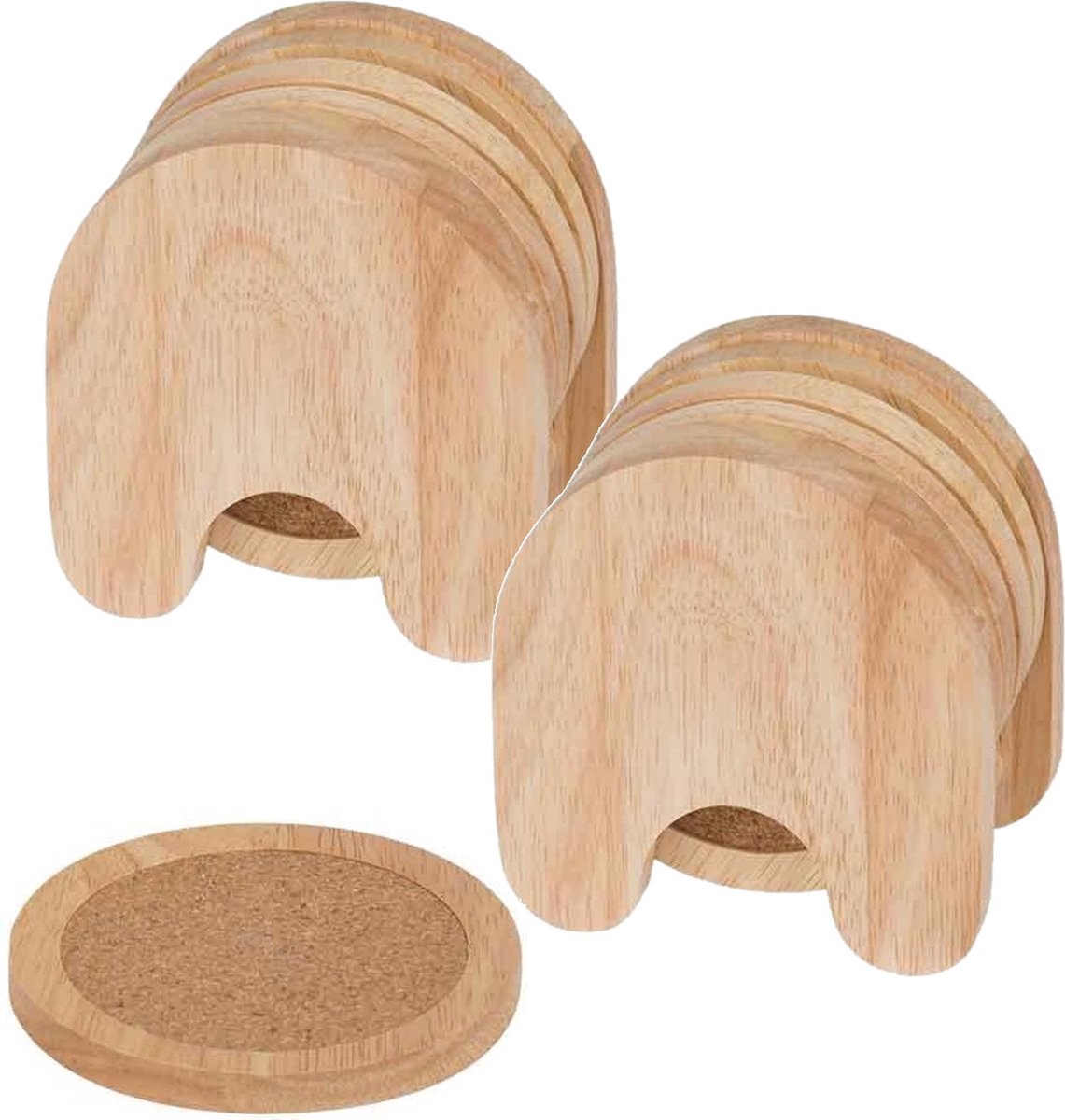 Set van 10x glazenonderzetters hout in houder 10 cm