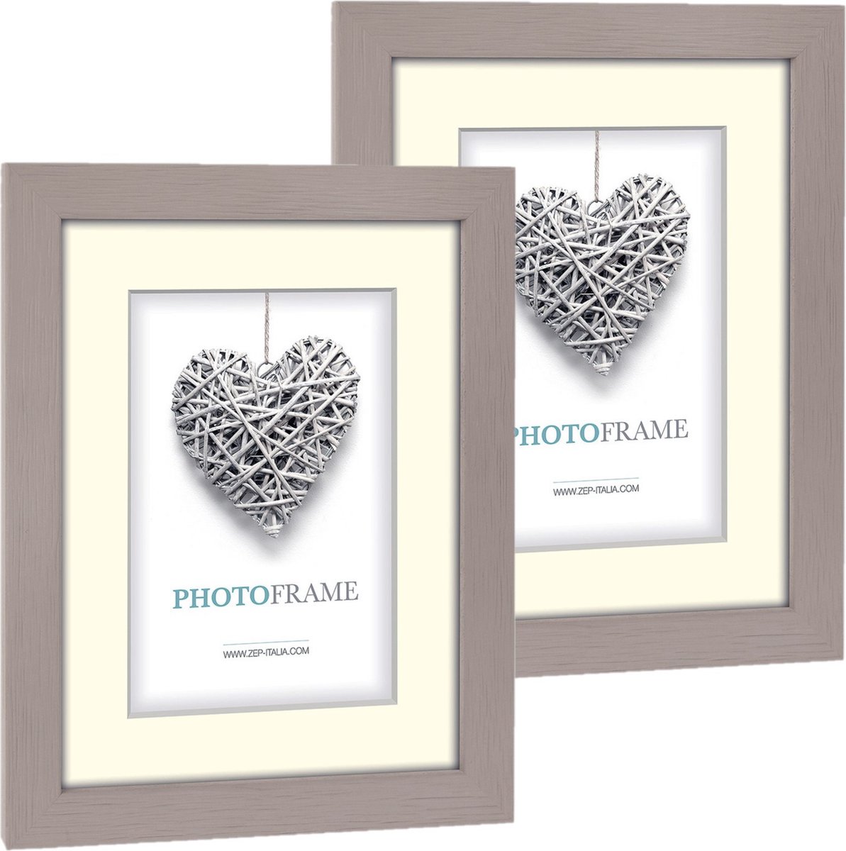 Zep Fotolijst - 2x stuks - beige - 21 x 16 x 2 cm - hout - geschikt voor een foto van 9 x 13 cm of 13 x 18 cm
