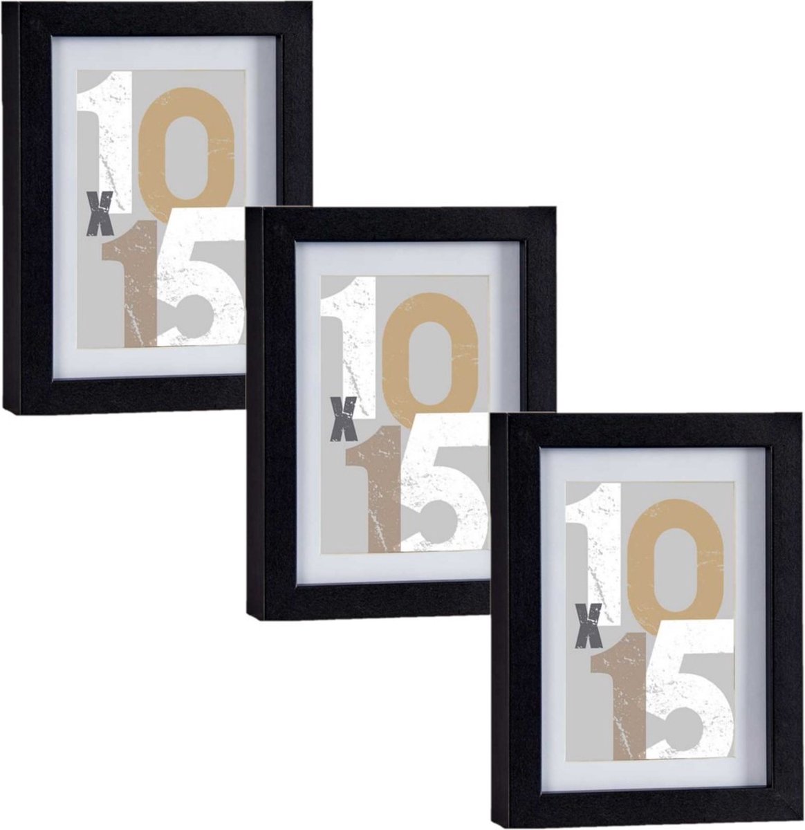 Arte r 3x stuks houten fotolijst - zwart - 13 x 18 cm - fotolijstje - met passe-partout - decoratie