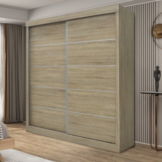 Armoire à portes coulissantes 'Mike' - Finition Sonoma | H197.5 x L182.5 x P52.5 cm - Rousseau - Armoires de chambre à coucher - Brun - MDF|Panneaux de particules - Armoires de chambre à coucher