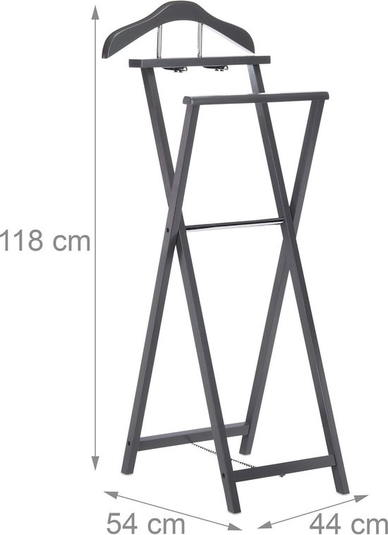 Opklapbare dressboy van hout voor jassen en broeken - Grijs - Met plankje