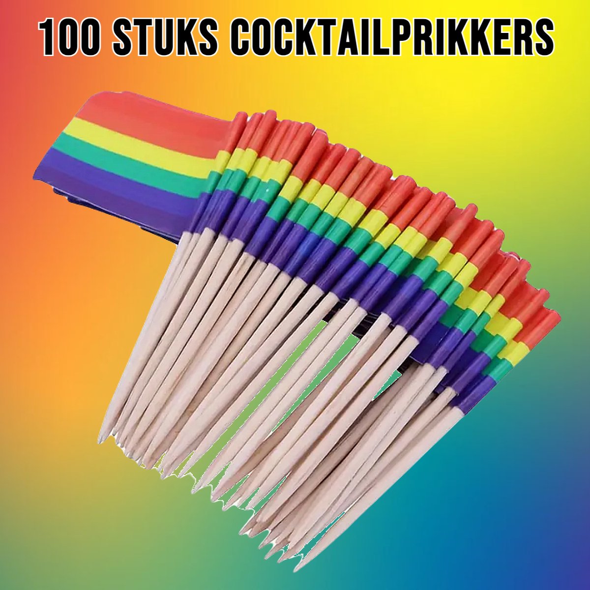 Allernieuwste.nl® Cocktailprikkers Regenboog Pride Vlag - 100 Stuks - LGBT Feestdecoratie %%