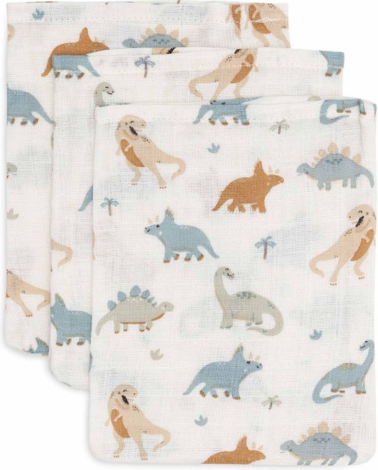 Jollein - Gant de toilette hydrophile Bébé - Katoen - 3 pièces - Roarsome - Gant de toilette Bébé , Débarbouillettes hydrophiles -15x20cm
