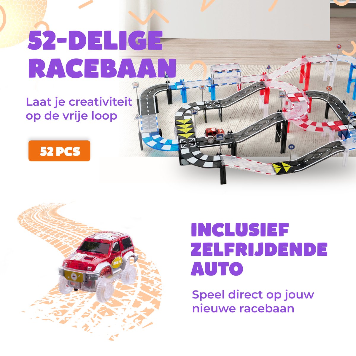 Magnetisch speelgoed Jongens – 3 tot 12 jaar – Auto Racebaan Elektrisch voor kinderen – Montessori Speelgoed – 52 Delig — afbeelding 9