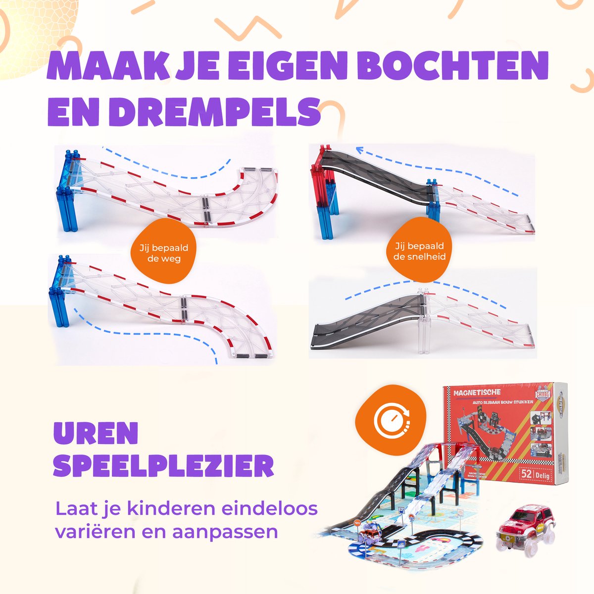 Magnetisch speelgoed Jongens – 3 tot 12 jaar – Auto Racebaan Elektrisch voor kinderen – Montessori Speelgoed – 52 Delig — afbeelding 2