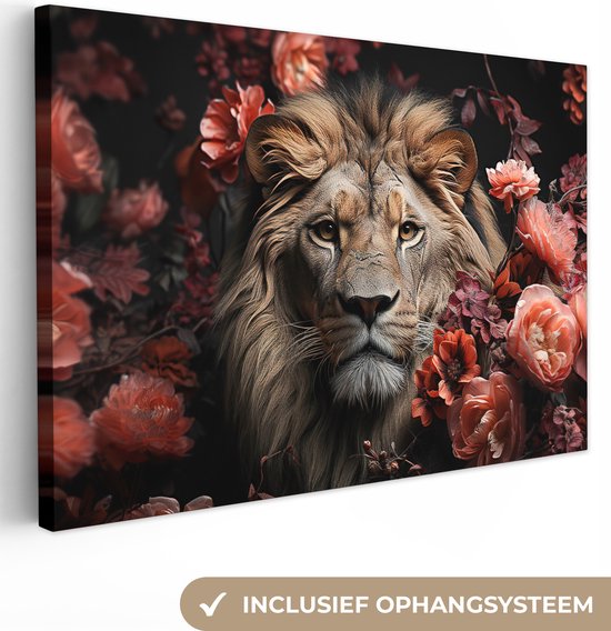 Peinture sur toile 120x80 cm - Fleurs de lion - Accessoires de décoration de chambre - Peintures animaux de salon - Décoration murale chambre - Décoration murale cuisine - Toile murale intérieur - Décoration maison