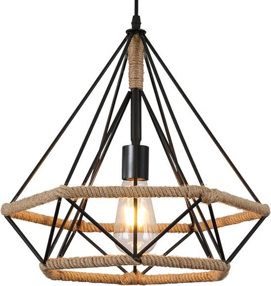 Vintage hanglamp, retro industriële plafondlamp, hanglamp, kooi, kroonluchter, metalen ijzeren lampenkap, E27-fitting, voor zolder, wandeling, eetkamer