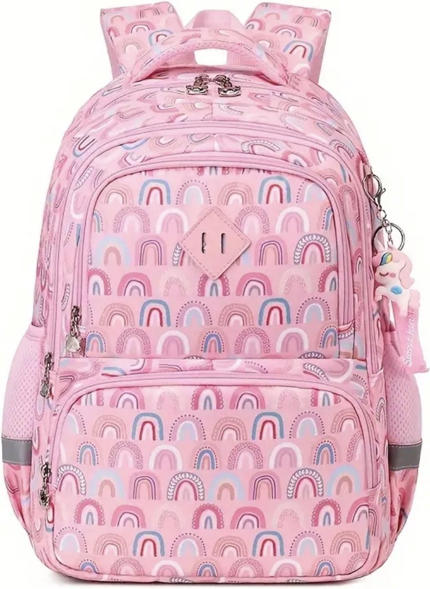 Ultiluxe® Schoolrugzak met regenboog - Roze/blauw - Schooltas voor meisjes - 42 x 34 x 14 cm - Rugzak voor kinderen - Met regenbogen print - 20 L - Rugtas voor meiden met sleutelhanger - Waterdicht