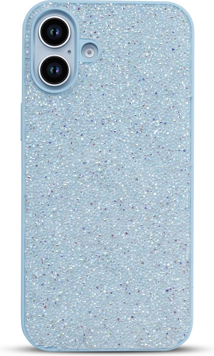 Casemania Hoesje Geschikt voor Apple iPhone 16 Plus - Blauw - Diamant Glitter Back Cover