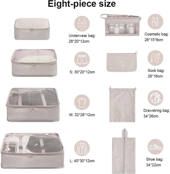 Compression Packing Cubes Kledingtassen, 4-delige set, vierkant