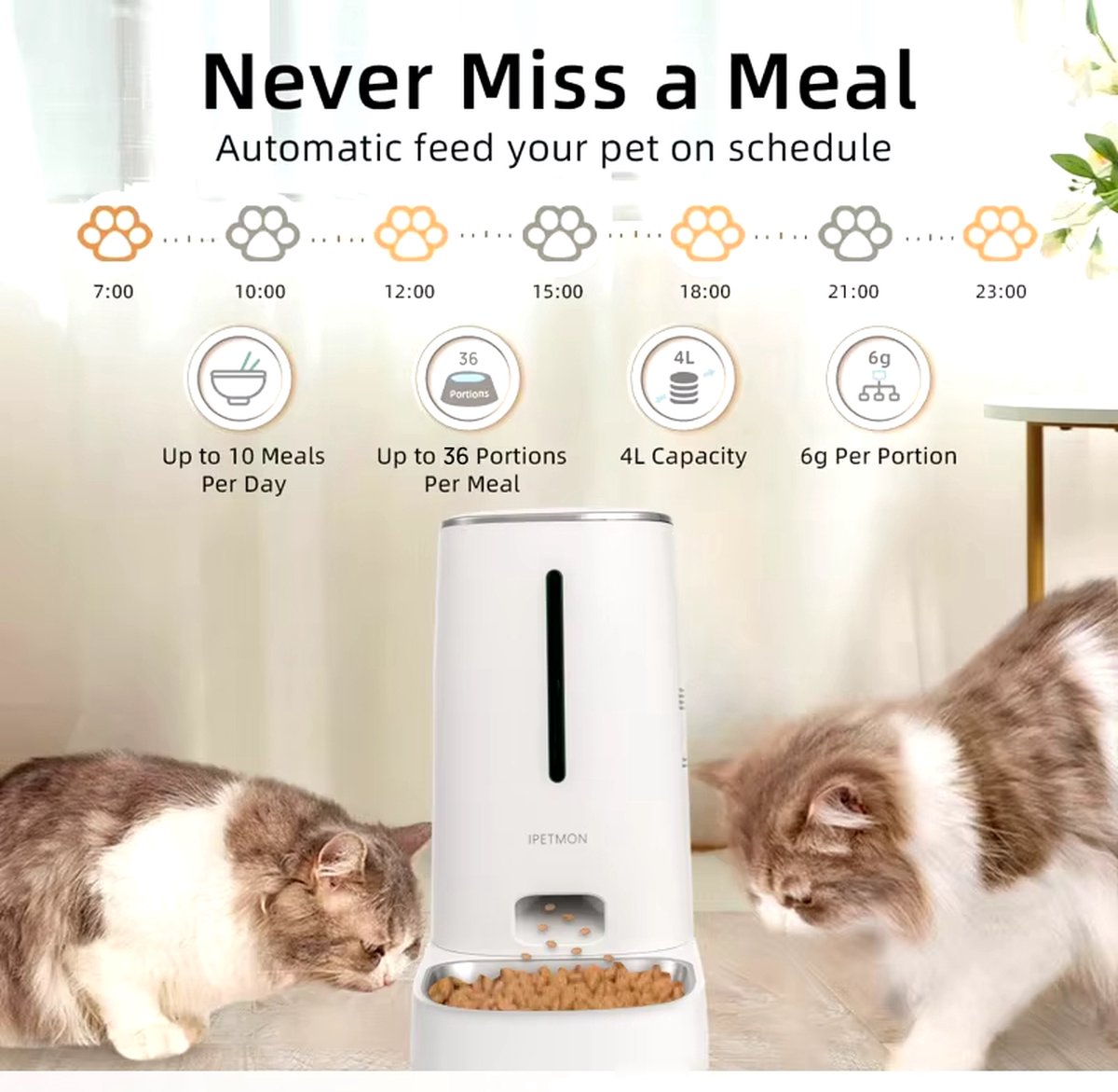 Voerautomaat - 4L - WIFI - RVS - Smart - Wit - Automatische - afbeelding 2