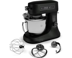 Klarstein Chiara 1600W Keukenmachine – 5L roestvrijstalen kom, 12 snelheden, LCD-touchdisplay, Stil ≤72 dB, Vaatwasserbestendige patisserieset, Aluminium spuitgietbehuizing, Zwart