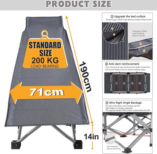 YITAHOME Opvouwbaar campingbed voor volwassenen, 71 cm (28 inch), extra breed, draagbaar kampeerbed, comfortabele slaapbedjes voor reizen, kantoor/buiten, zwart