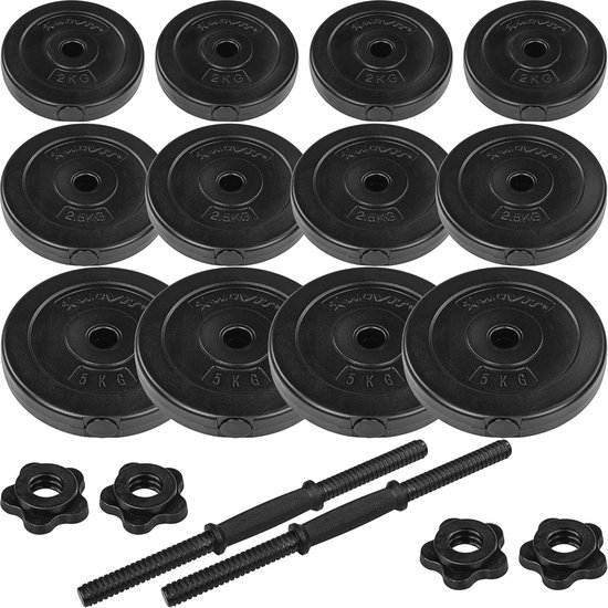 Yaheetech Set Van 2 Korte Halterset Van 20 Kg Met Oppervlak Van Kunststof Gietijzer Halterset Gewichten 4 X 2 Kg 4 X 15 Kg 4 X 125 Kg