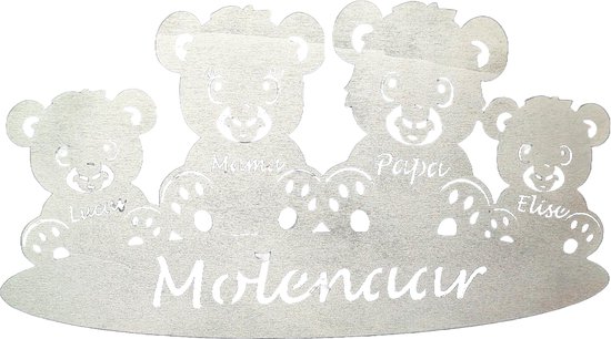 Gepersonaliseerde houten beren familie - geboorte - kraam cadeau - naambord - 38x21cm - Zilver van Little Stars Gifts — afbeelding 3