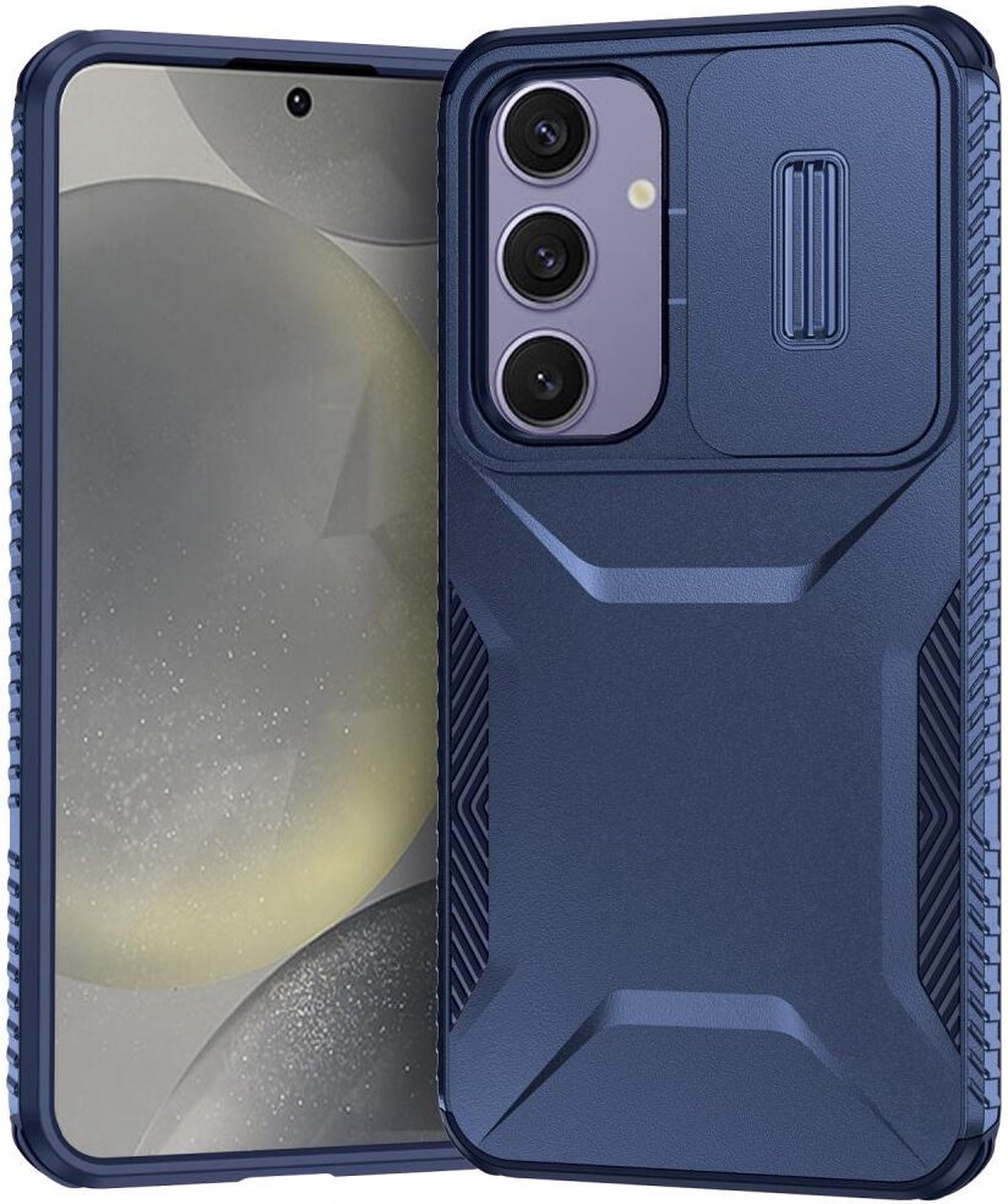 Samsung Galaxy S24 FE Hoesje Camera Slider Back Cover Schokbestendig Blauw