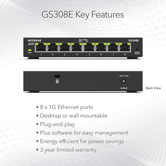 Netgear GS108PP 8-Port PoE/PoE Gigabit Unmanaged Switch