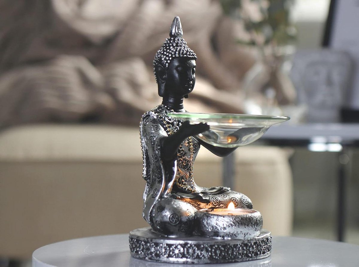 Goedkoopste Opvallende Zilveren Zittende Boeddha Olie Warmer - Aroma Lamp Luchtverfrisser - Woonartikelen Decoratie