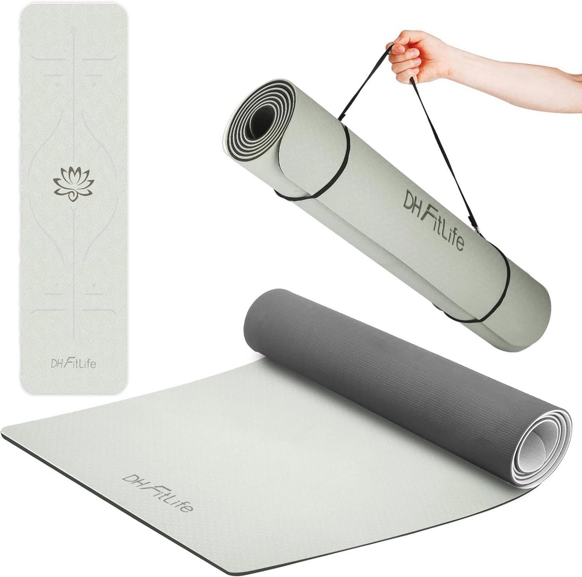 Milieuvriendelijke yogamat met antislip, 183 x 61 cm en oriëntatielijnen - perfect voor thuis en onderweg