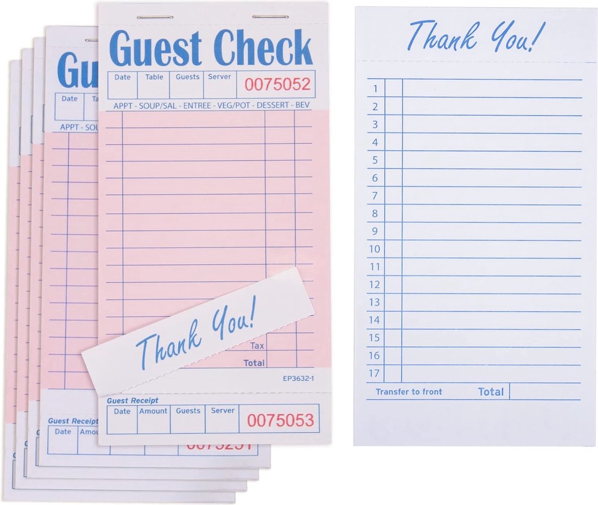 Guest Check Books voor Servers - 10 Notitieblokken voor Bestellingen (Roze, 17 x 8,9 cm)
