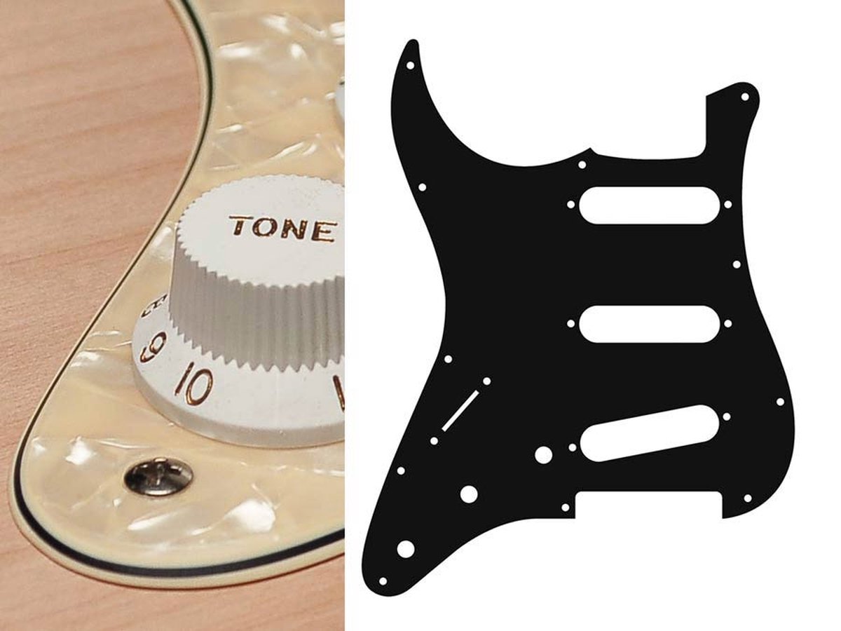 Boston SL-313-PC pickguard, Stallion, standard, SSS, 3 pot holes, 3-5 switch, lefthanded, 3 ply, pearl cream
