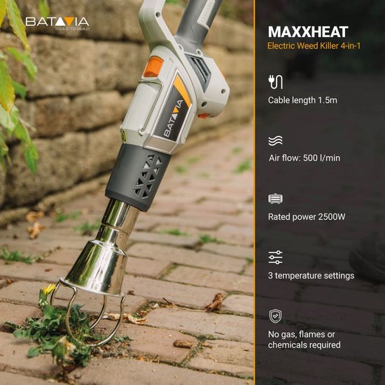 Batavia 2500W Maxxheat onkruidverdelger 4in1 - Vernietigt onkruid tot 600°C, zonder het gazon te beschadigen - 3 temperatuurinstellingen - Maxxseries van Batavia — afbeelding 5