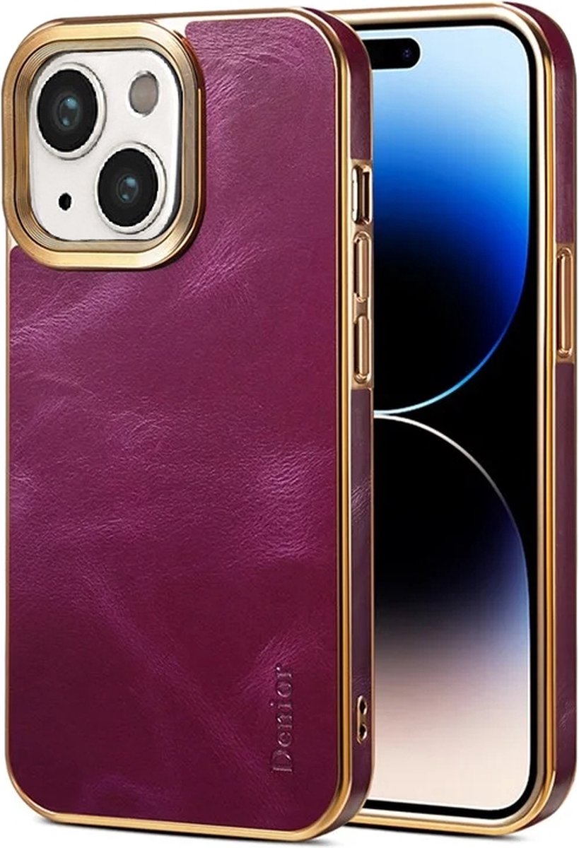 DENIOR – iPhone 15 – Waxy Textured – Back Cover – Leather+PC+TPU - Paars