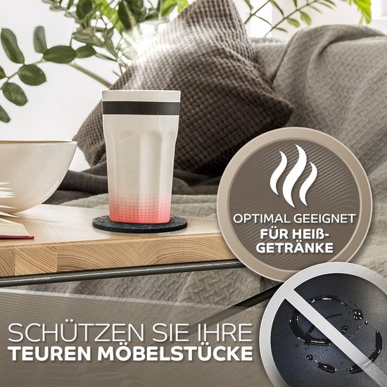 Tiardey 12 stuks donkergrijze onderzetters set vilten onderzetters, antislip tafelonderzetters voor koffie, bier, mok, wijn, glazen fles - vierkant