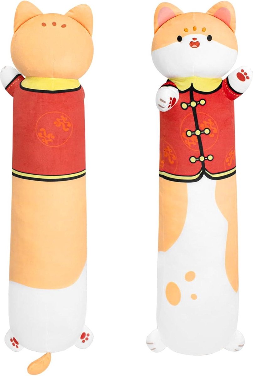 Image of 100 cm schattig oranje gelukskat lichaamskussen - zacht en knuffelbaar - voor meisjes, jongens en vriendin Lichaamskussen