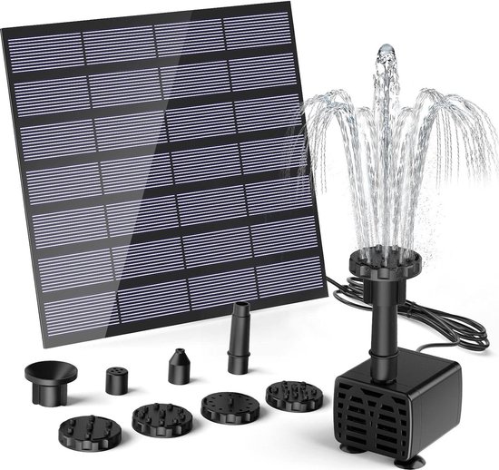 Mini Zonnefonteinpomp 22-24V DC – 3W, 300 L/u, 1,5 M Straal, Stil (onder 35 DB), Geschikt Voor Vijvers En Vogelbaden (zonnepaneel Niet Meegeleverd)