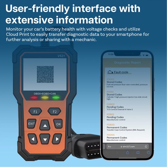 OBD2 Diagnostic Device from MMOBIEL – Check Engine Auto Code Reader with Reset, I/M Readiness, Mode 6 & 8 etc. – Auto OBDII/EOBD Diagnostic Scanner Tool for All Cars Compliant with OBD2