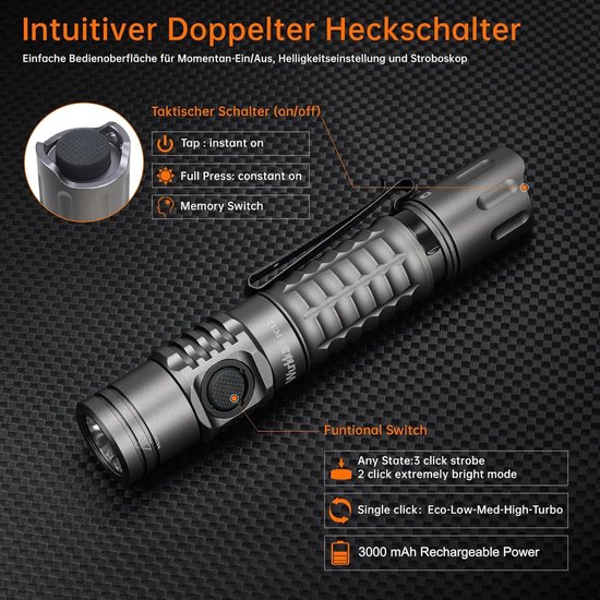 Lampe de poche tactique compacte rechargeable LED 3000 lumens étanche 4 modes petite lampe de poche randonnée urgence mini lampe de poche - Chine Spot, torche