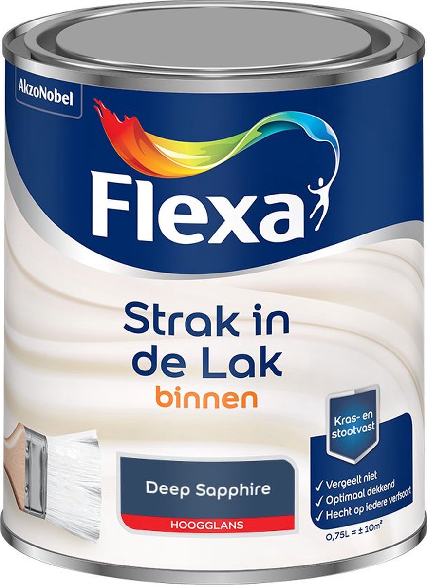 Flexa - Strak in de Lak Binnenlak Hoogglans - Deep Sapphire - Kleur van het jaar 2025 - Mengverf - 0.75 L