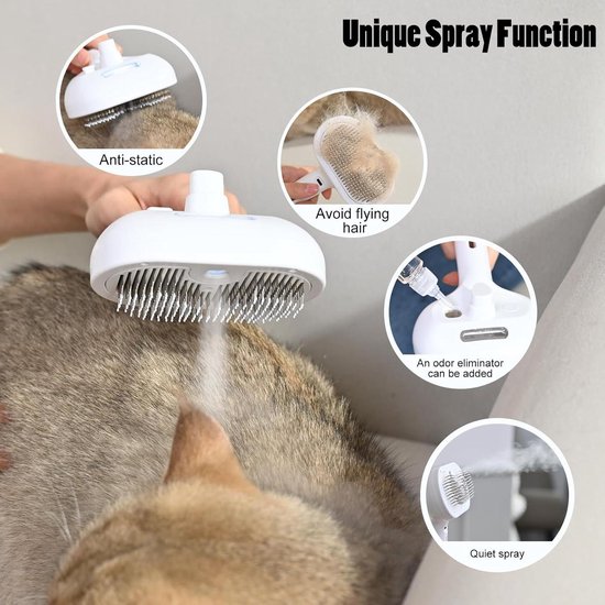 SweetNook Sprayborstel Voor Katten – Zelfreinigend, Antistatisch, Met Waterreservoir – Voor Honden En Katten