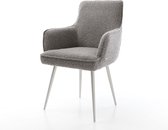Chaise rembourrée Heira- Flex avec accoudoir 4 pieds coniques en acier inoxydable bouclé gris argenté âme à ressorts ensachés