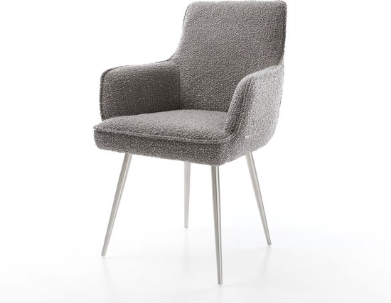 Chaise rembourrée Heira- Flex avec accoudoir 4 pieds coniques en acier inoxydable bouclé gris argenté âme à ressorts ensachés