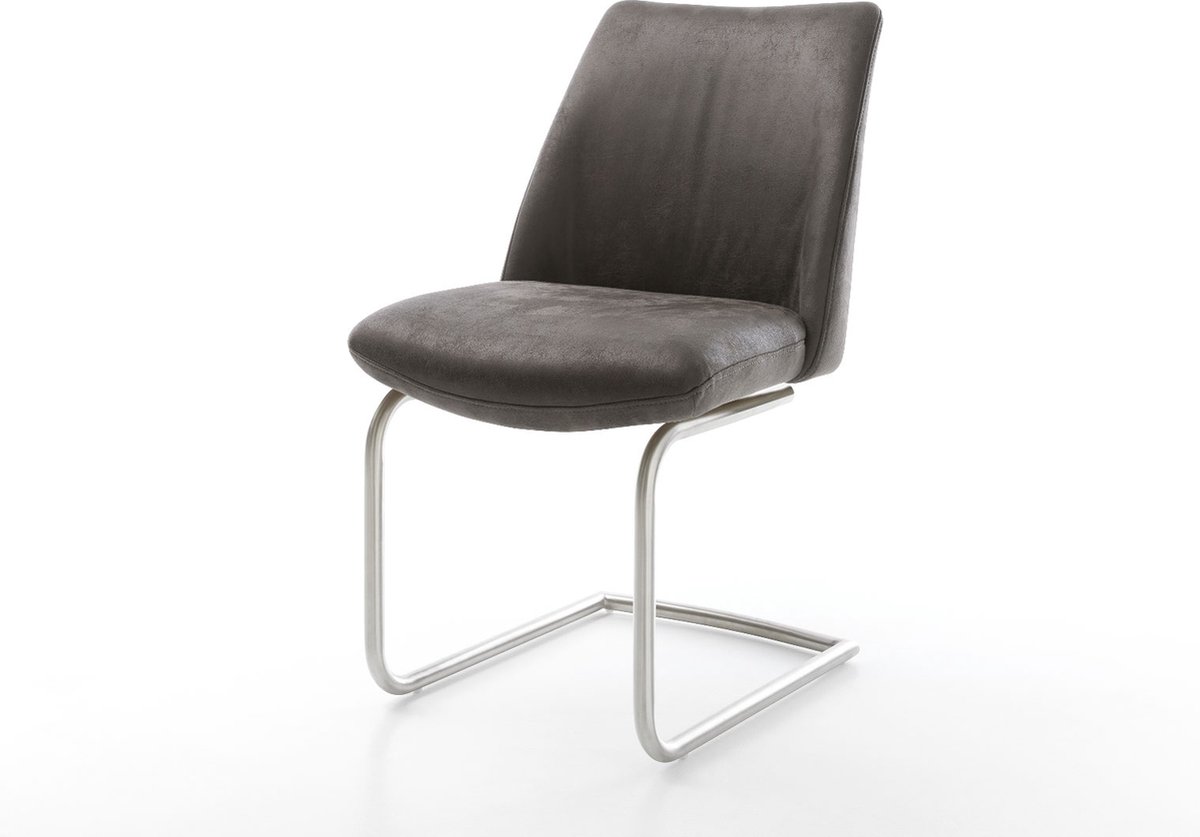 Sledestoel Elso-Flex sledemodel rond roestvrij staal microvelours antraciet vintage pocketveer kern